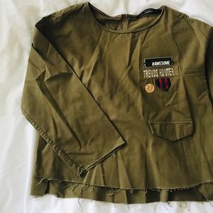 ZARA Olive Green Patch Blouse